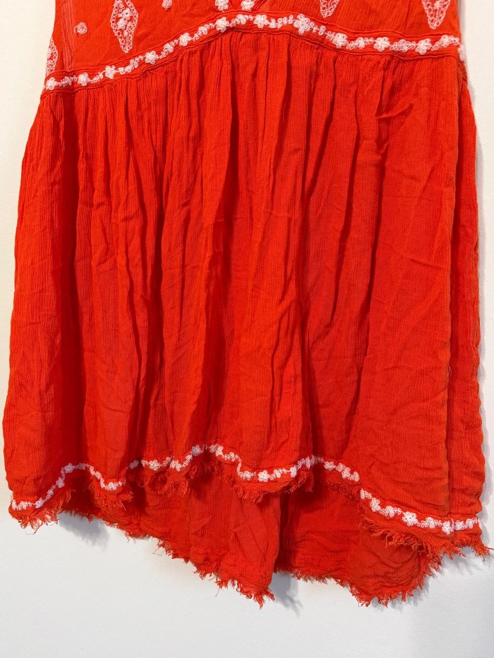 Free People Embroidered Tunic Top Size Small Diamond Orange Boho Beach